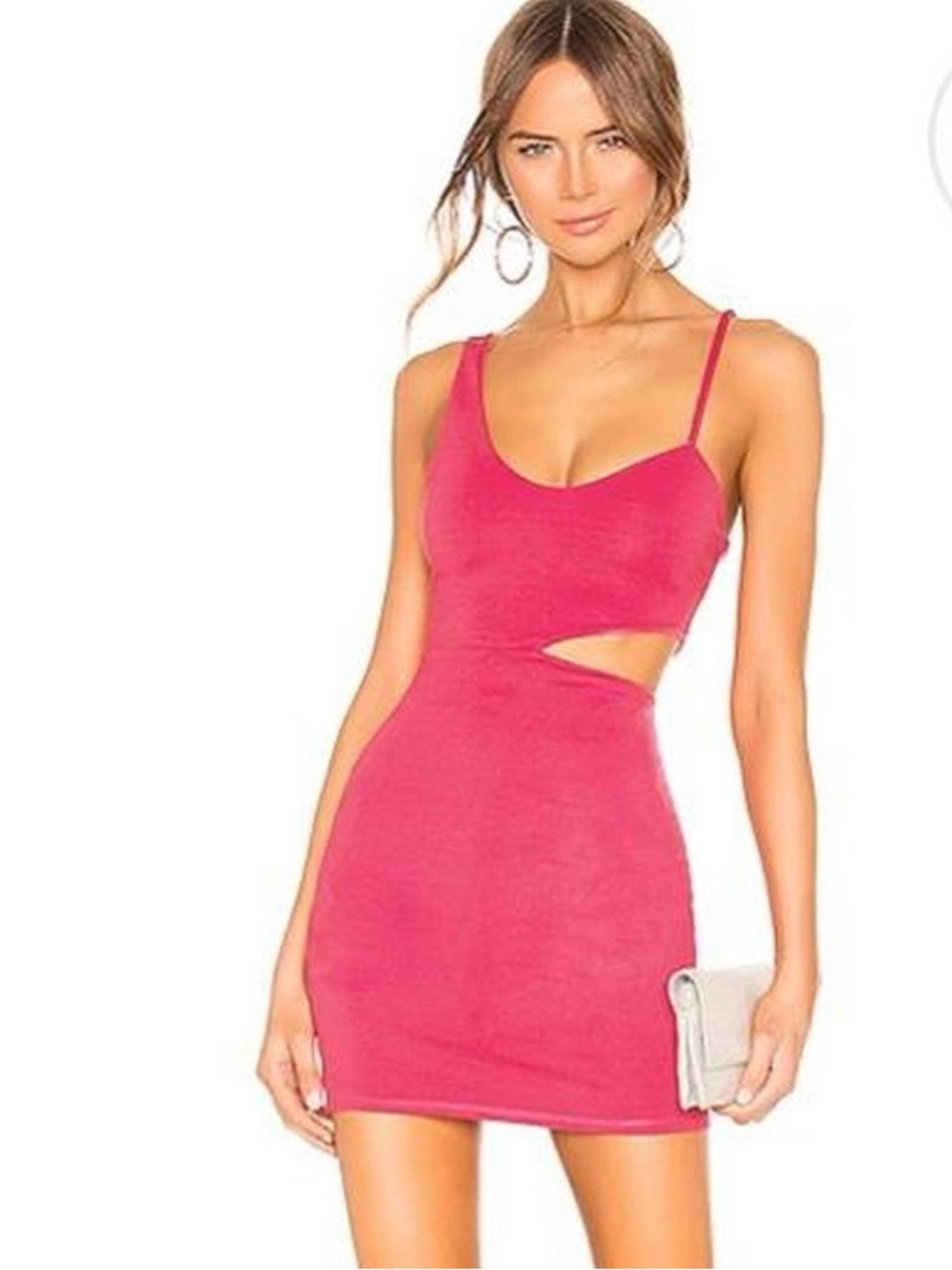 H:ours Cutout Spaghetti Strap Dress in Hot Pink